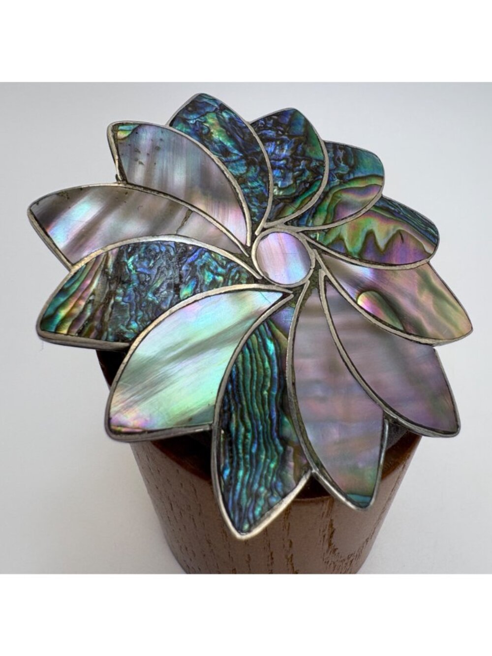 Abalone Flower Design Brooch Solid Sterling Silver 925 Size 2.25" Length - Picture 2 of 12